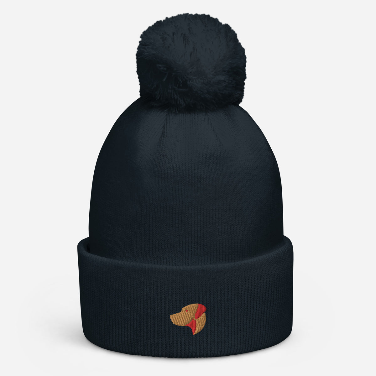 Pom Pom beanie hat featuring embroidered Rhodesian Ridgeback logo - Hobbster