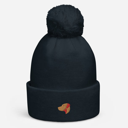 Pom Pom beanie hat featuring embroidered Rhodesian Ridgeback logo - Hobbster
