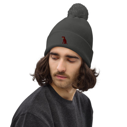 Pom Pom beanie hat featuring embroidered Boxer dog logo - Hobbster