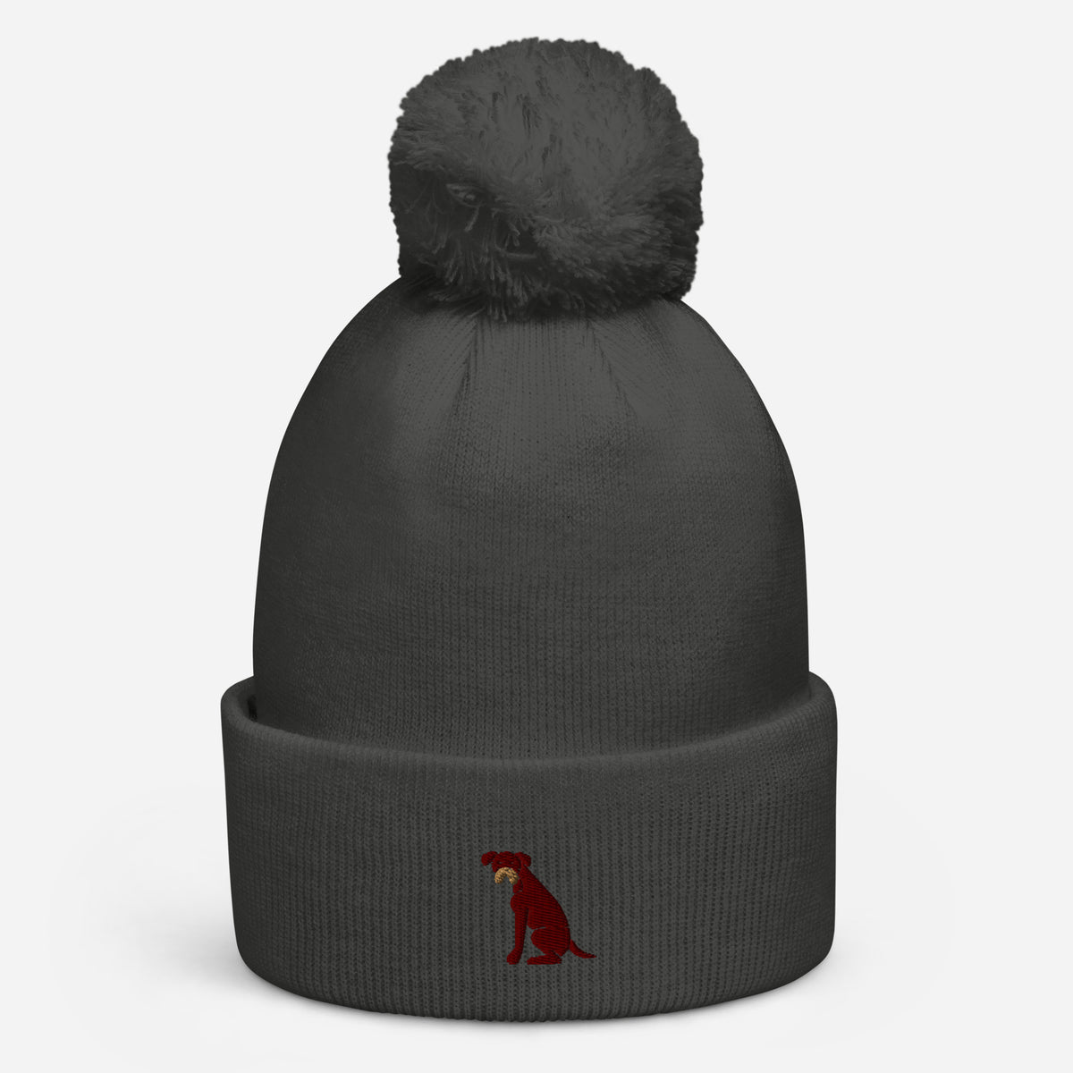 Pom Pom beanie hat featuring embroidered Boxer dog logo - Hobbster