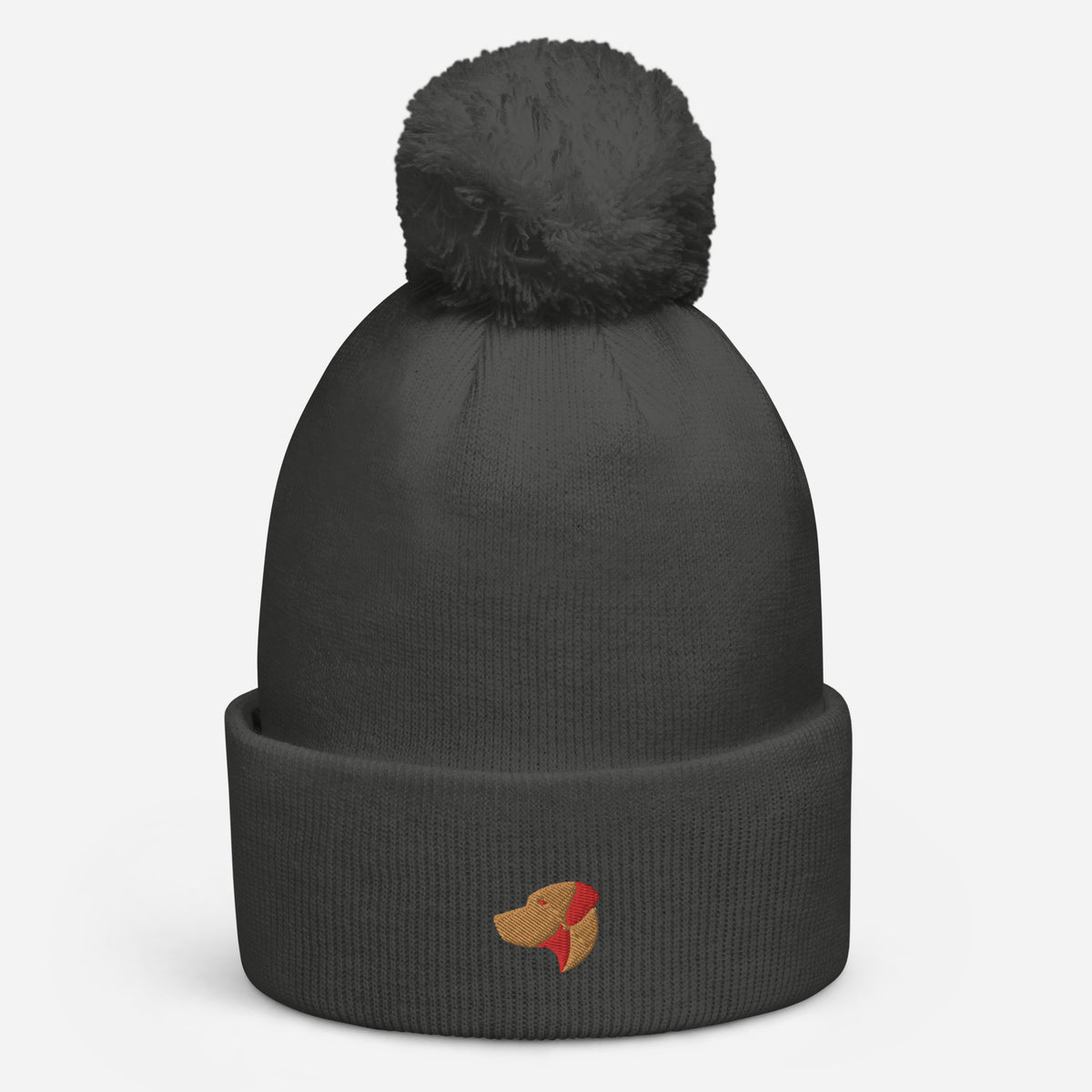 Pom Pom beanie hat featuring embroidered Rhodesian Ridgeback logo - Hobbster