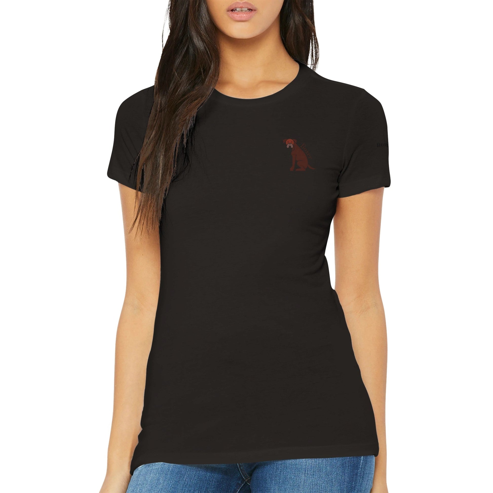 Premium Women's Crewneck T-shirt featuring a boxer dog logo - Hobbster