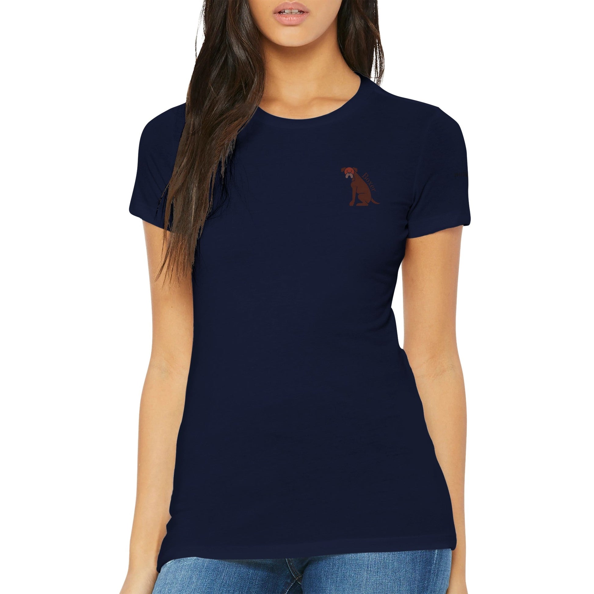 Premium Women's Crewneck T-shirt featuring a boxer dog logo - Hobbster