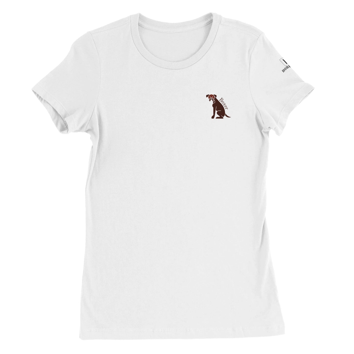 Premium Women's Crewneck T-shirt featuring a boxer dog logo - Hobbster