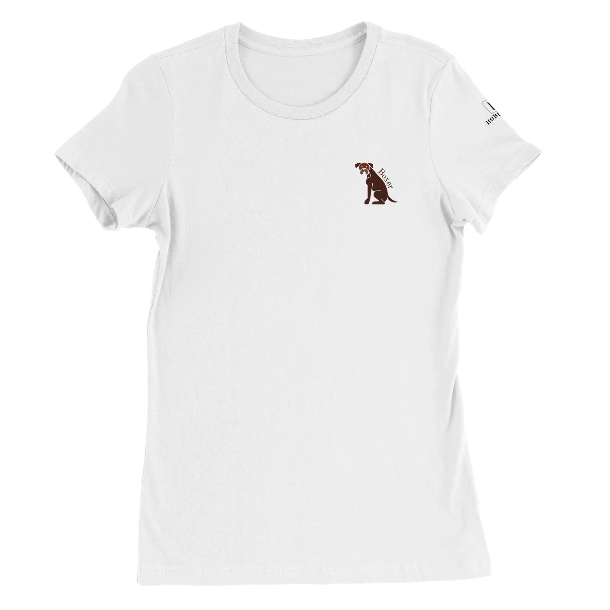 Premium Women's Crewneck T-shirt featuring a boxer dog logo - Hobbster