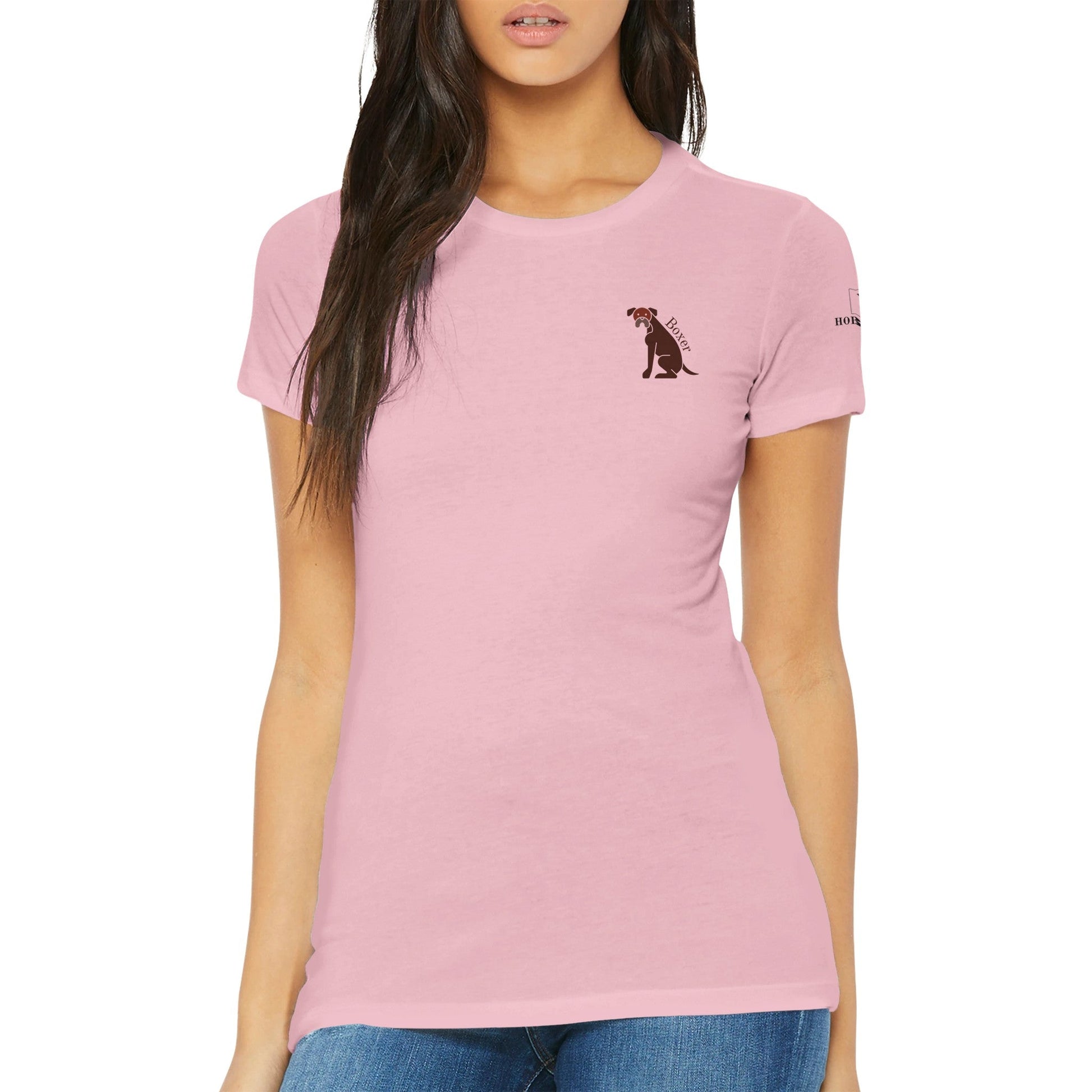 Premium Women's Crewneck T-shirt featuring a boxer dog logo - Hobbster