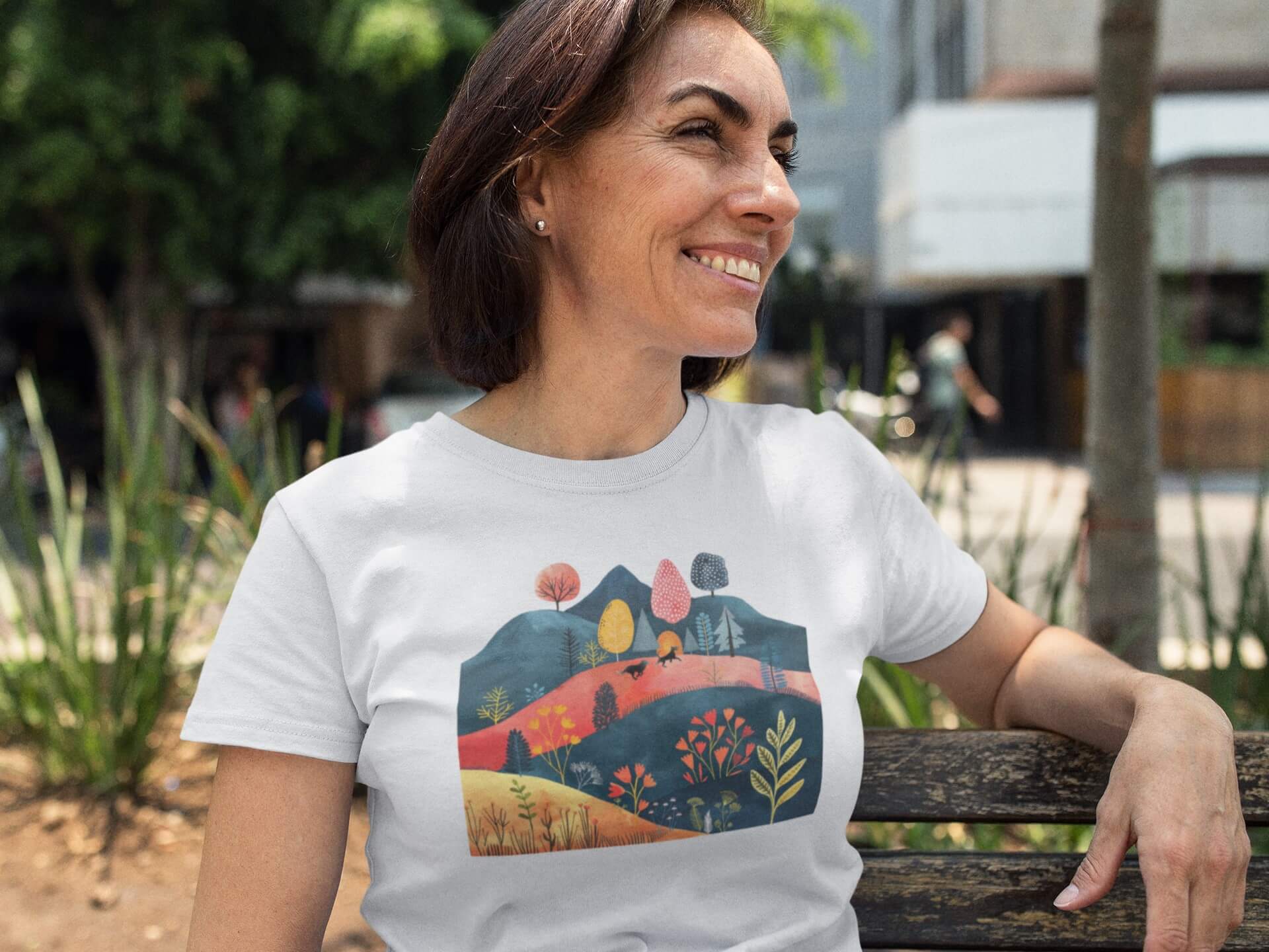 Premium Women's Crewneck T-shirt featuring Cottage Core Style Dogs Running Free Design - Hobbster