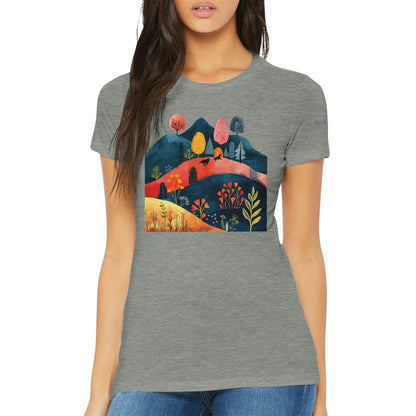 Premium Women's Crewneck T-shirt featuring Cottage Core Style Dogs Running Free Design - Hobbster