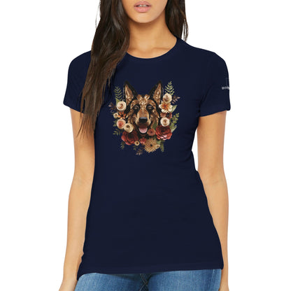 Premium Women's Crewneck T-shirt with a German Shepherd Paper Quilling Design - Hobbster