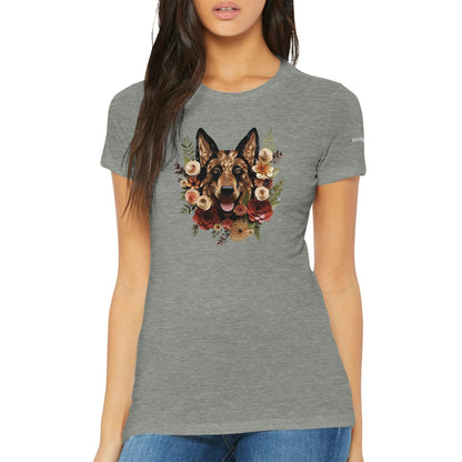Premium Women's Crewneck T-shirt with a German Shepherd Paper Quilling Design - Hobbster