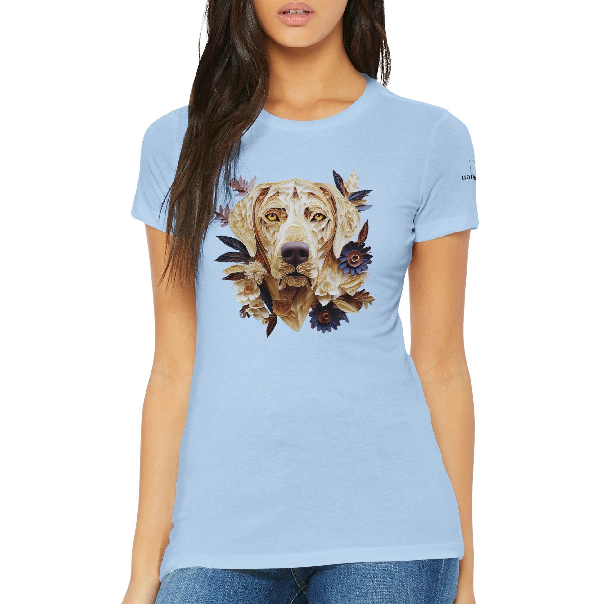 Premium Women's Crewneck T-shirt with a Labrador Paper Quilling Design - Hobbster