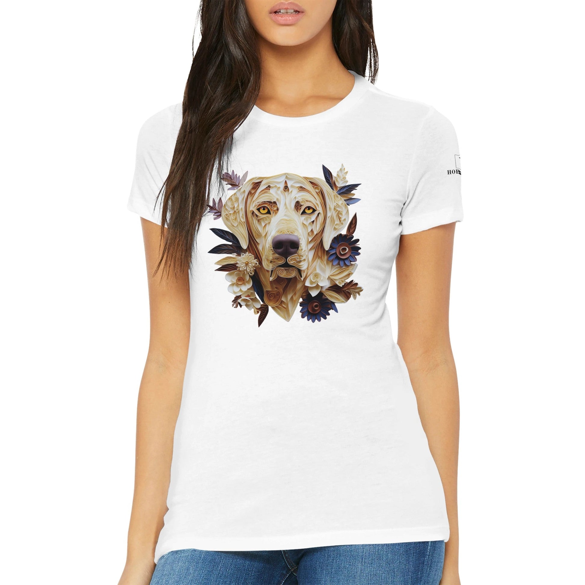 Premium Women's Crewneck T-shirt with a Labrador Paper Quilling Design - Hobbster