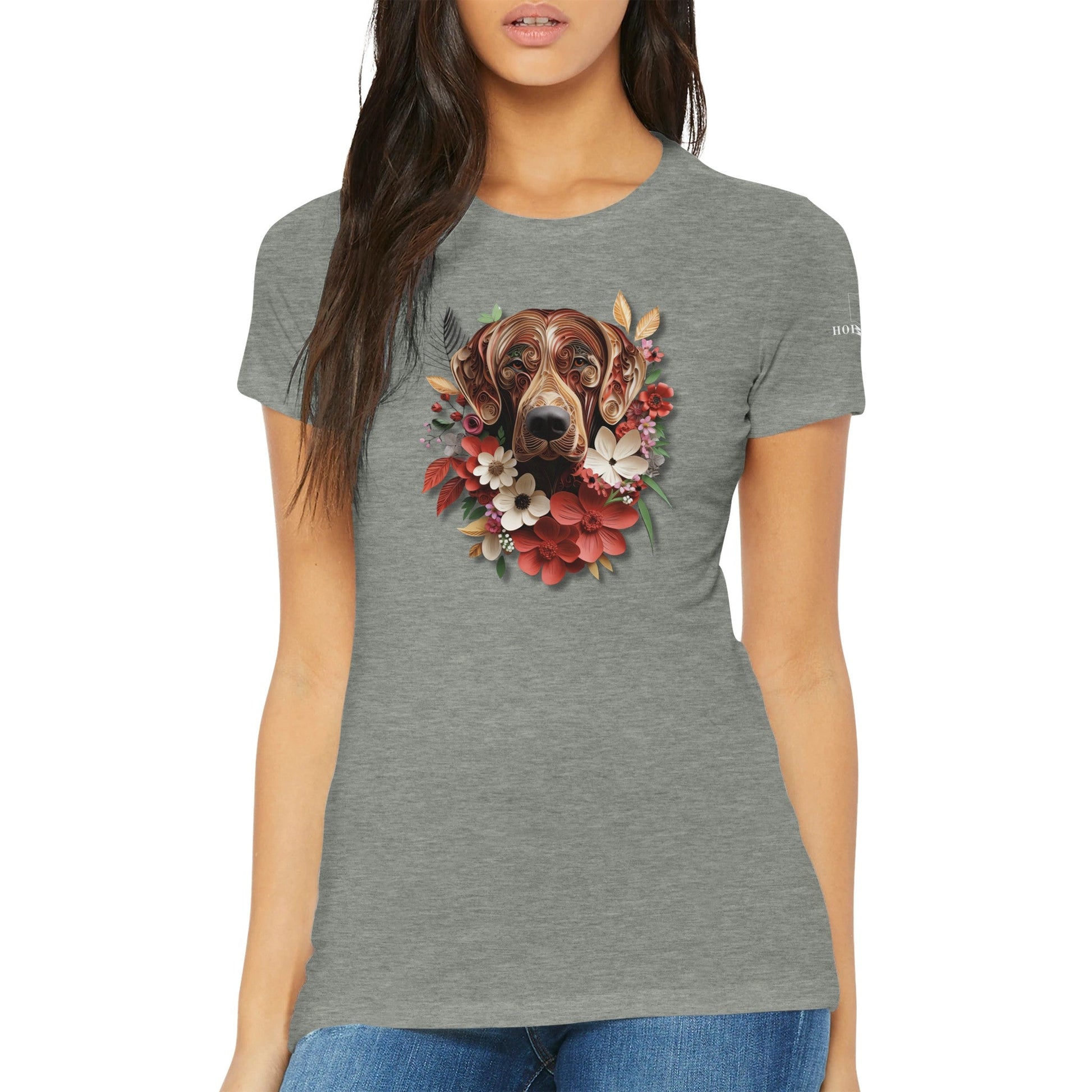 Premium Women's Crewneck T-shirt with a Rhodesian Ridgeback Paper Quilling Design - Hobbster