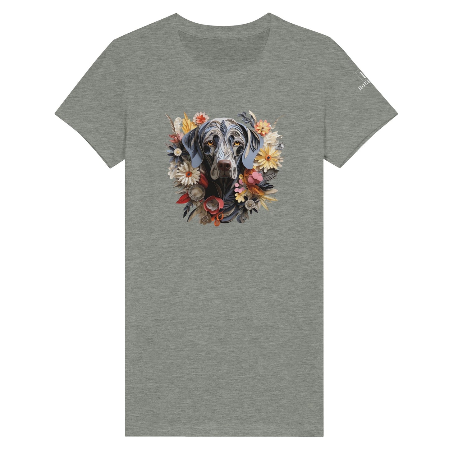 Premium Women's Crewneck T-shirt with a Weimaraner Paper Quilling Design - Hobbster