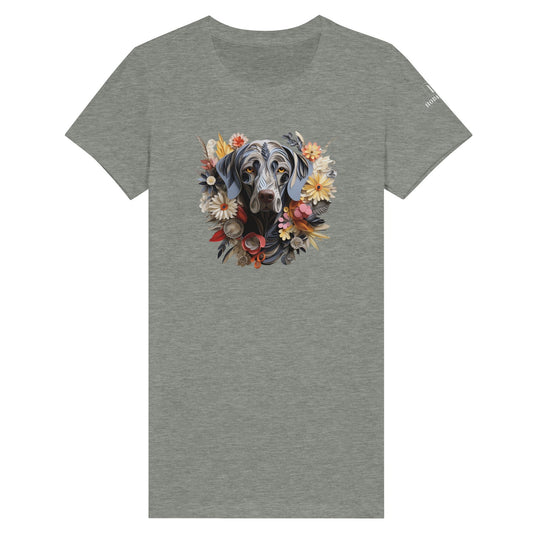 Premium Women's Crewneck T-shirt with a Weimaraner Paper Quilling Design - Hobbster