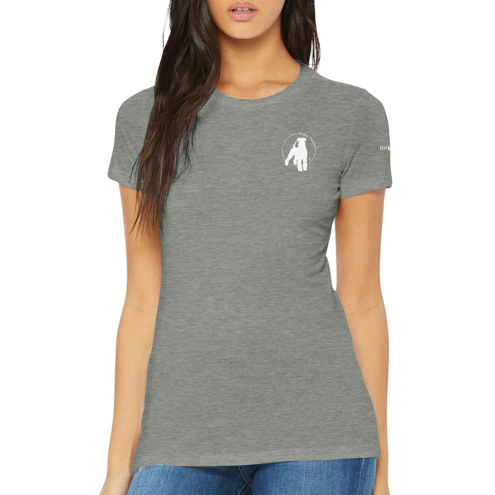 Premium Women's Crewneck T-shirt with Airedale Terrier Logo - Hobbster