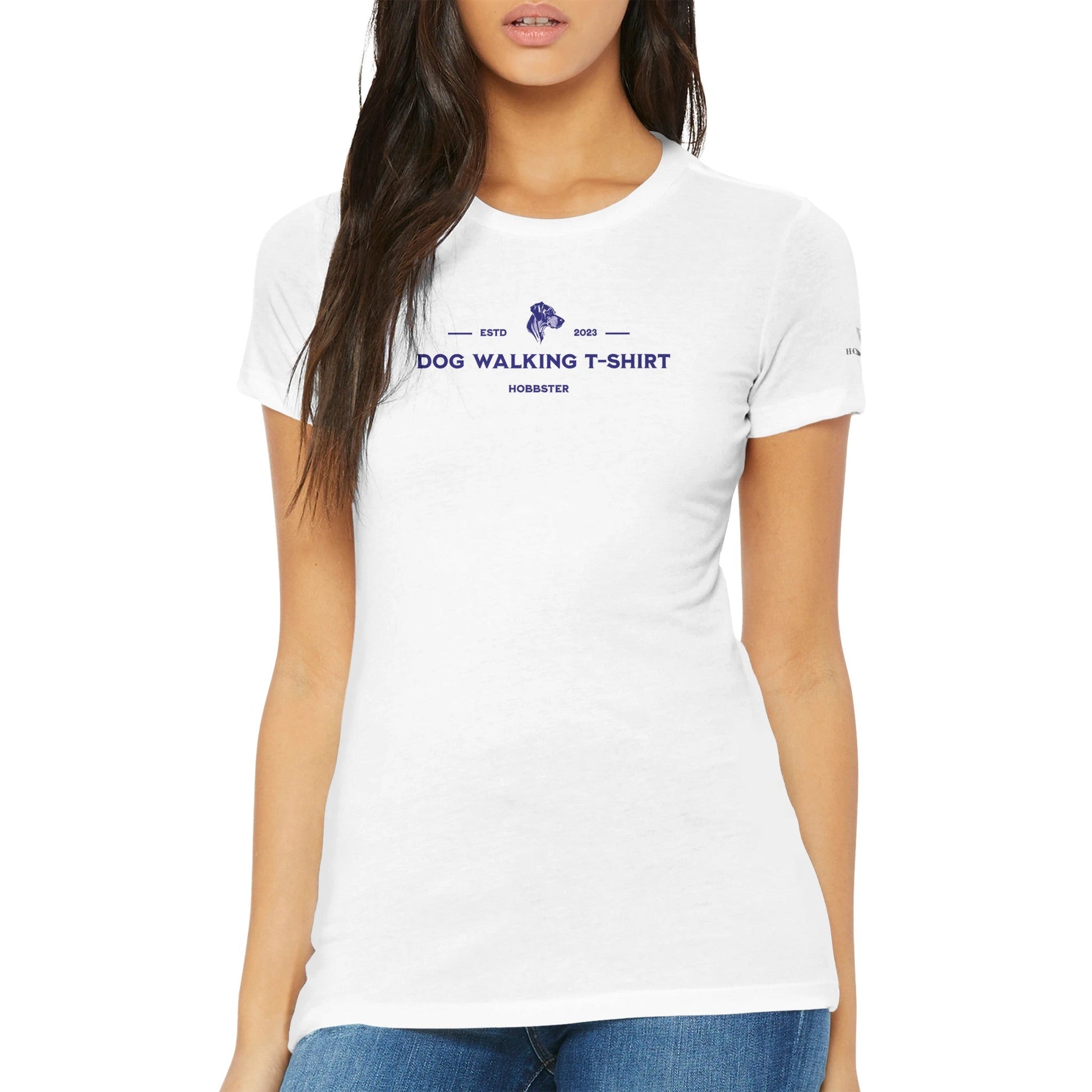Premium Women's My Dog Walking Crewneck T-shirt - Hobbster
