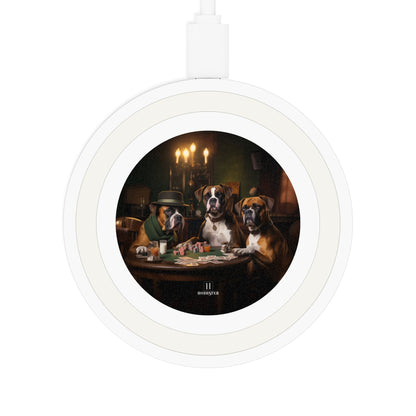 Quake Wireless 5W Charging Pad featuring a vintage Boxer dog design [2.7"w x 0.33"h] - Hobbster