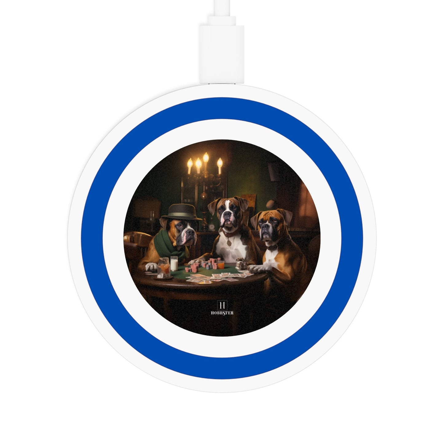 Quake Wireless 5W Charging Pad featuring a vintage Boxer dog design [2.7"w x 0.33"h] - Hobbster