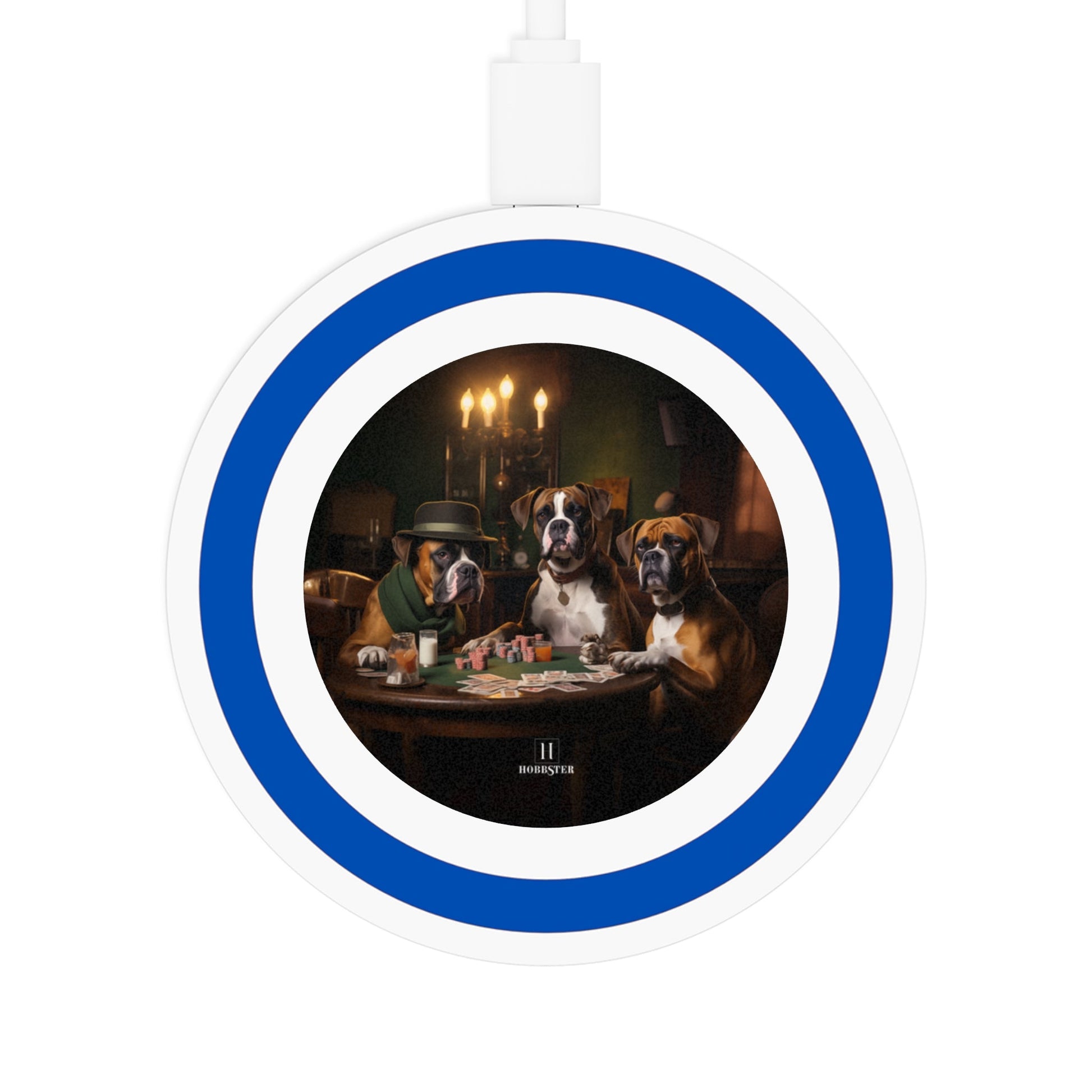 Quake Wireless 5W Charging Pad featuring a vintage Boxer dog design [2.7"w x 0.33"h] - Hobbster