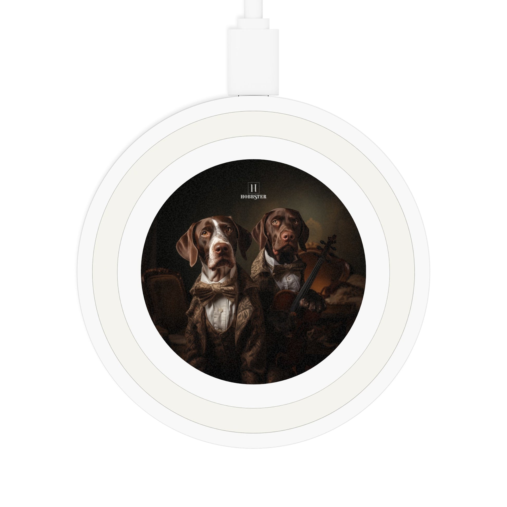 Quake Wireless 5W Charging Pad featuring a vintage German Short Haired Pointer design [2.7"w x 0.33"h] - Hobbster