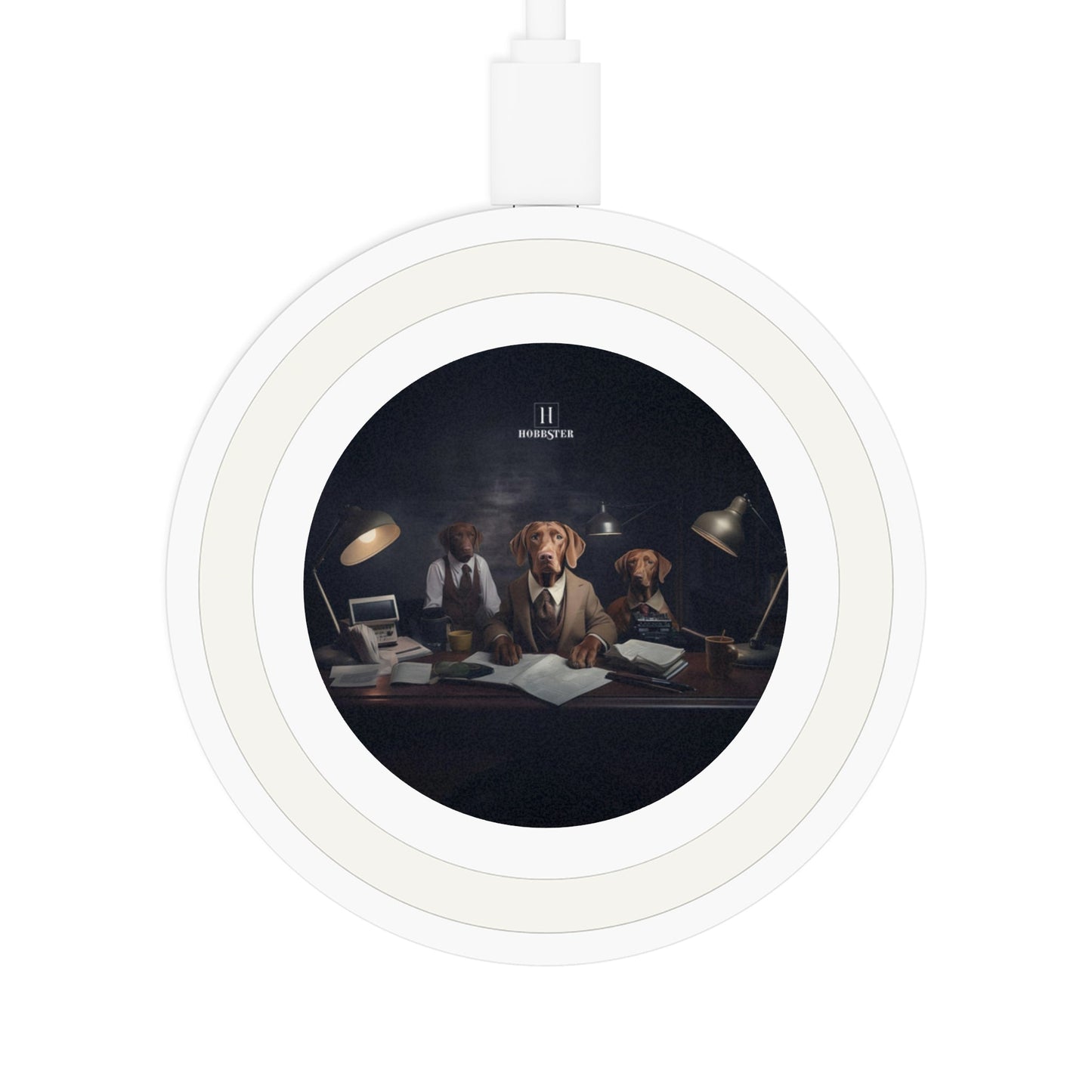 Quake Wireless 5W Charging Pad featuring a vintage Hungarian Vizsla dog design [2.7"w x 0.33"h] - Hobbster