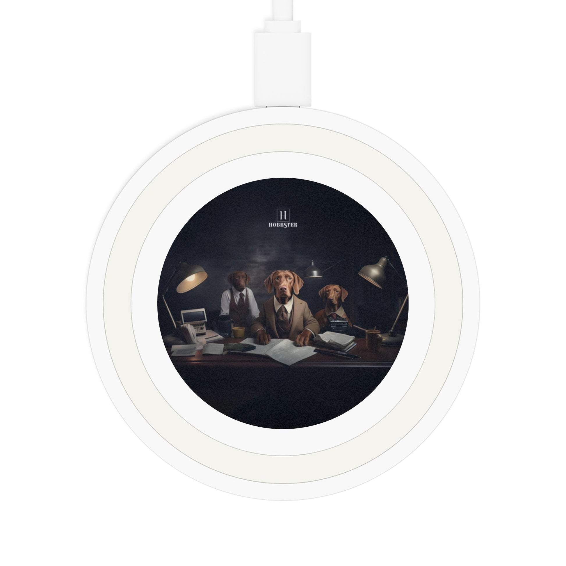 Quake Wireless 5W Charging Pad featuring a vintage Hungarian Vizsla dog design [2.7"w x 0.33"h] - Hobbster