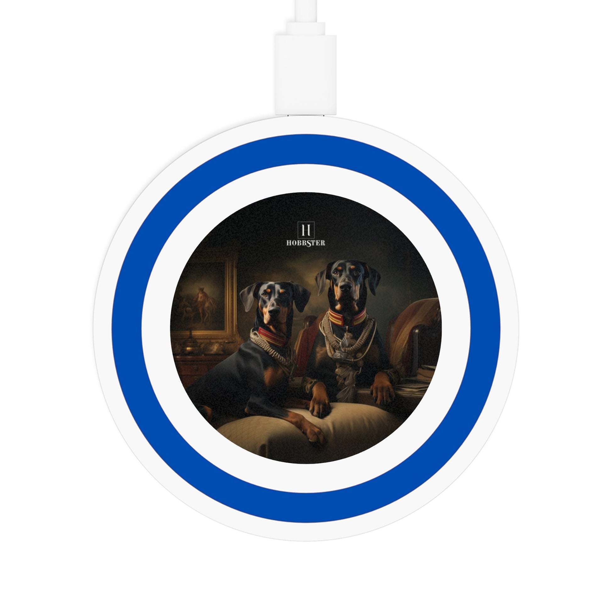 Quake Wireless 5W Charging Pad featuring Art Deco Doberman design [2.7"w x 0.33"h] - Hobbster