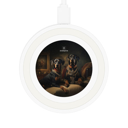 Quake Wireless 5W Charging Pad featuring Art Deco Doberman design [2.7"w x 0.33"h] - Hobbster