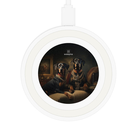 Quake Wireless 5W Charging Pad featuring Art Deco Doberman design [2.7"w x 0.33"h] - Hobbster