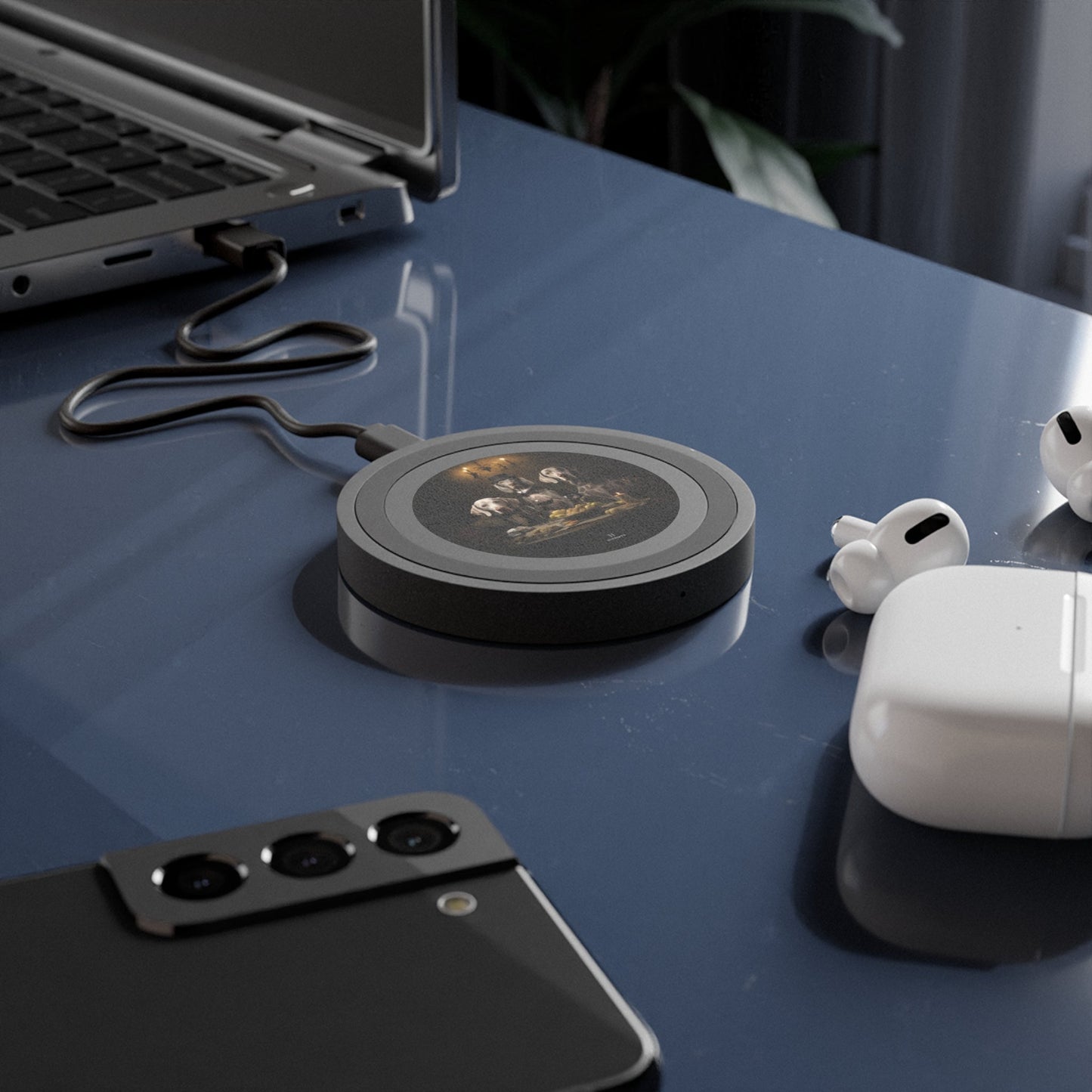 Quake Wireless 5W Charging Pad featuring Art Deco Doberman design [2.7"w x 0.33"h] - Hobbster
