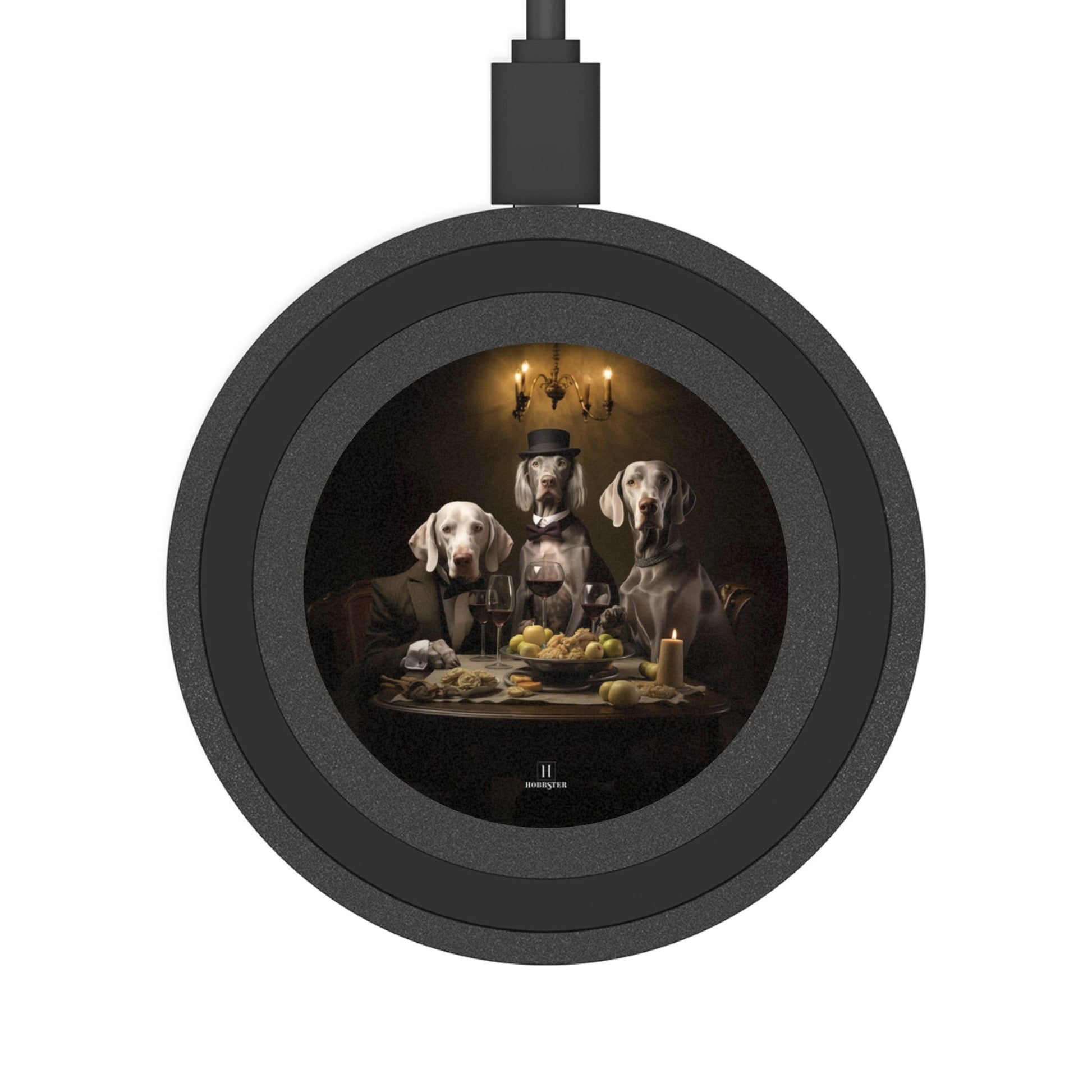 Quake Wireless 5W Charging Pad featuring Art Deco Doberman design [2.7"w x 0.33"h] - Hobbster