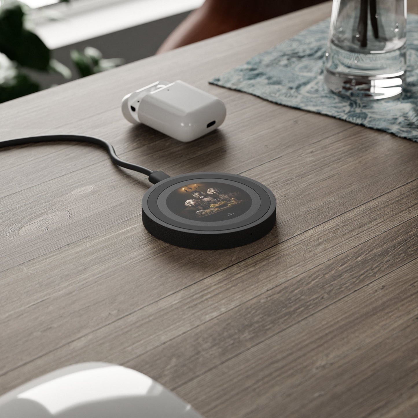 Quake Wireless 5W Charging Pad featuring Art Deco Doberman design [2.7"w x 0.33"h] - Hobbster