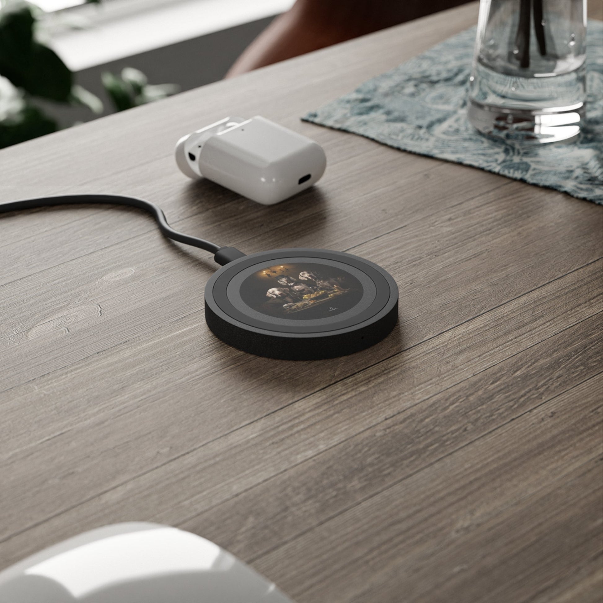 Quake Wireless 5W Charging Pad featuring Art Deco Doberman design [2.7"w x 0.33"h] - Hobbster