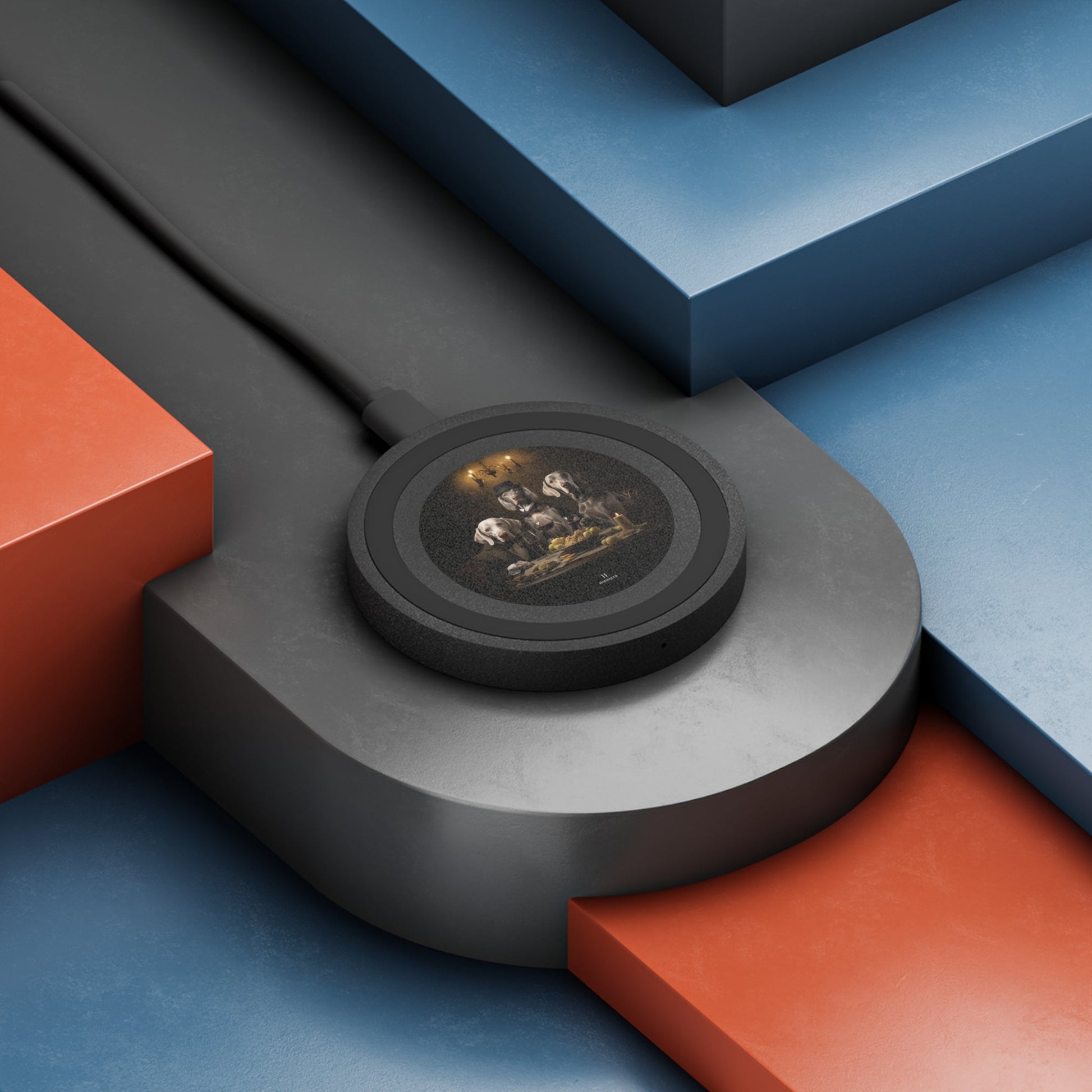 Quake Wireless 5W Charging Pad featuring Art Deco Doberman design [2.7"w x 0.33"h] - Hobbster