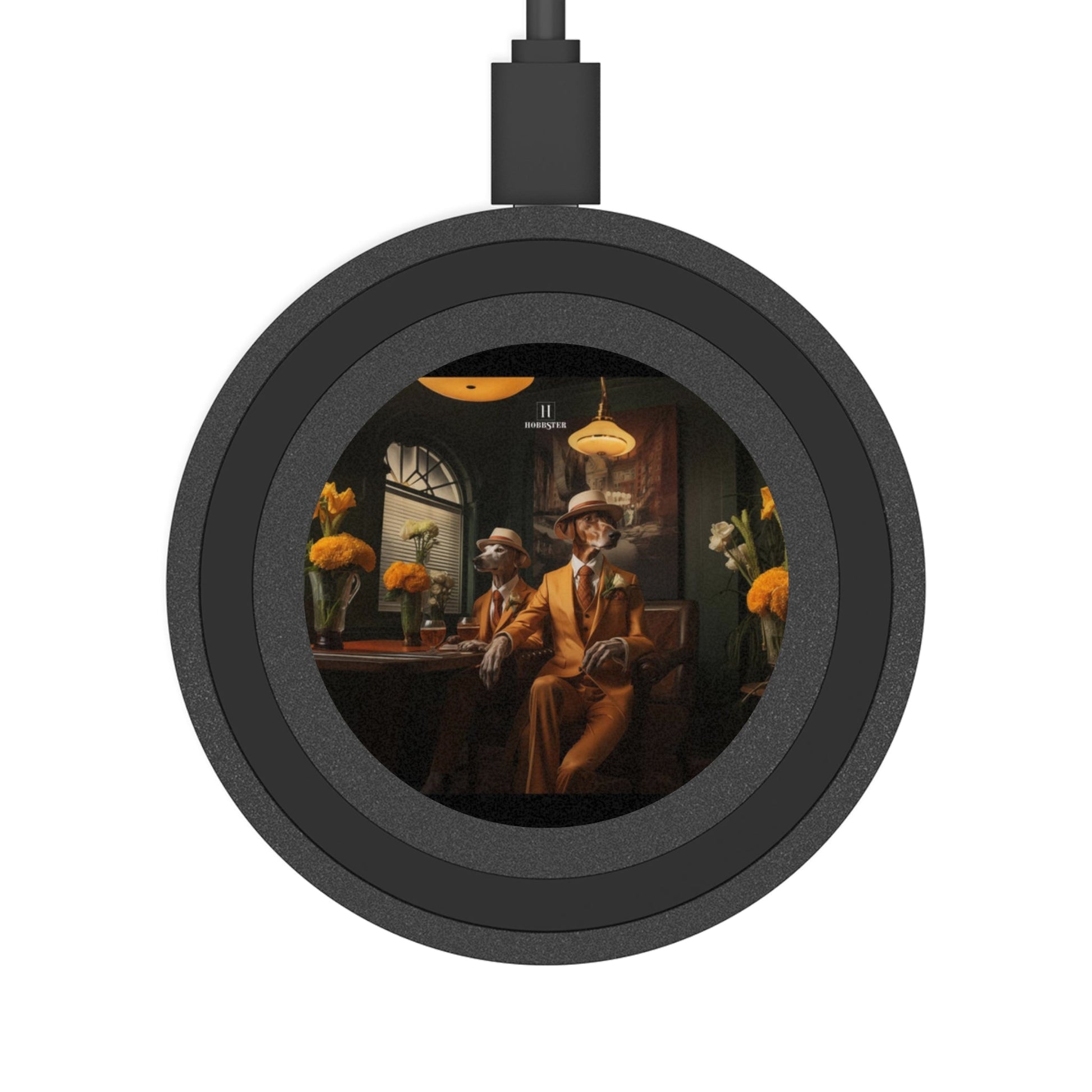 Quake Wireless 5W Charging Pad featuring Art Deco Greyhound Design [2.7"w x 0.33"h] - Hobbster