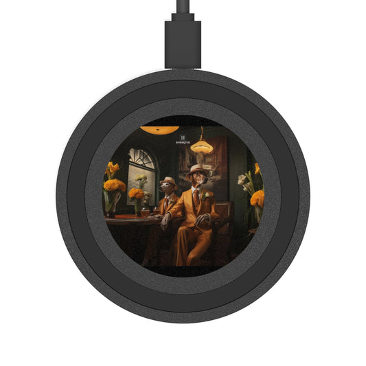Quake Wireless 5W Charging Pad featuring Art Deco Greyhound Design [2.7"w x 0.33"h] - Hobbster