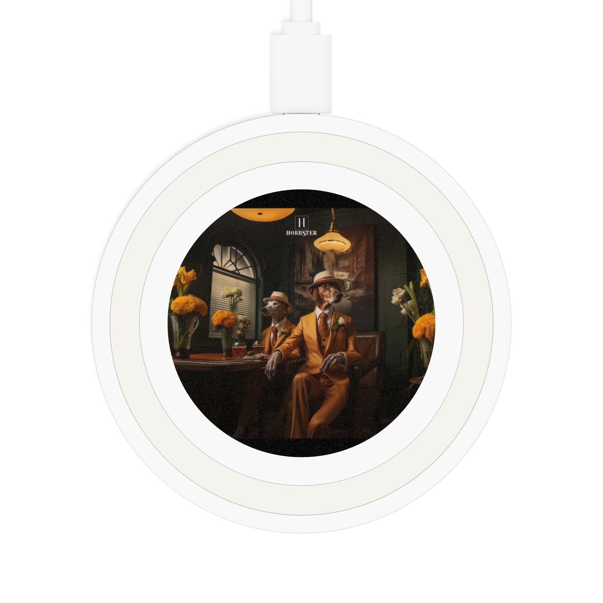 Quake Wireless 5W Charging Pad featuring Art Deco Greyhound Design [2.7"w x 0.33"h] - Hobbster