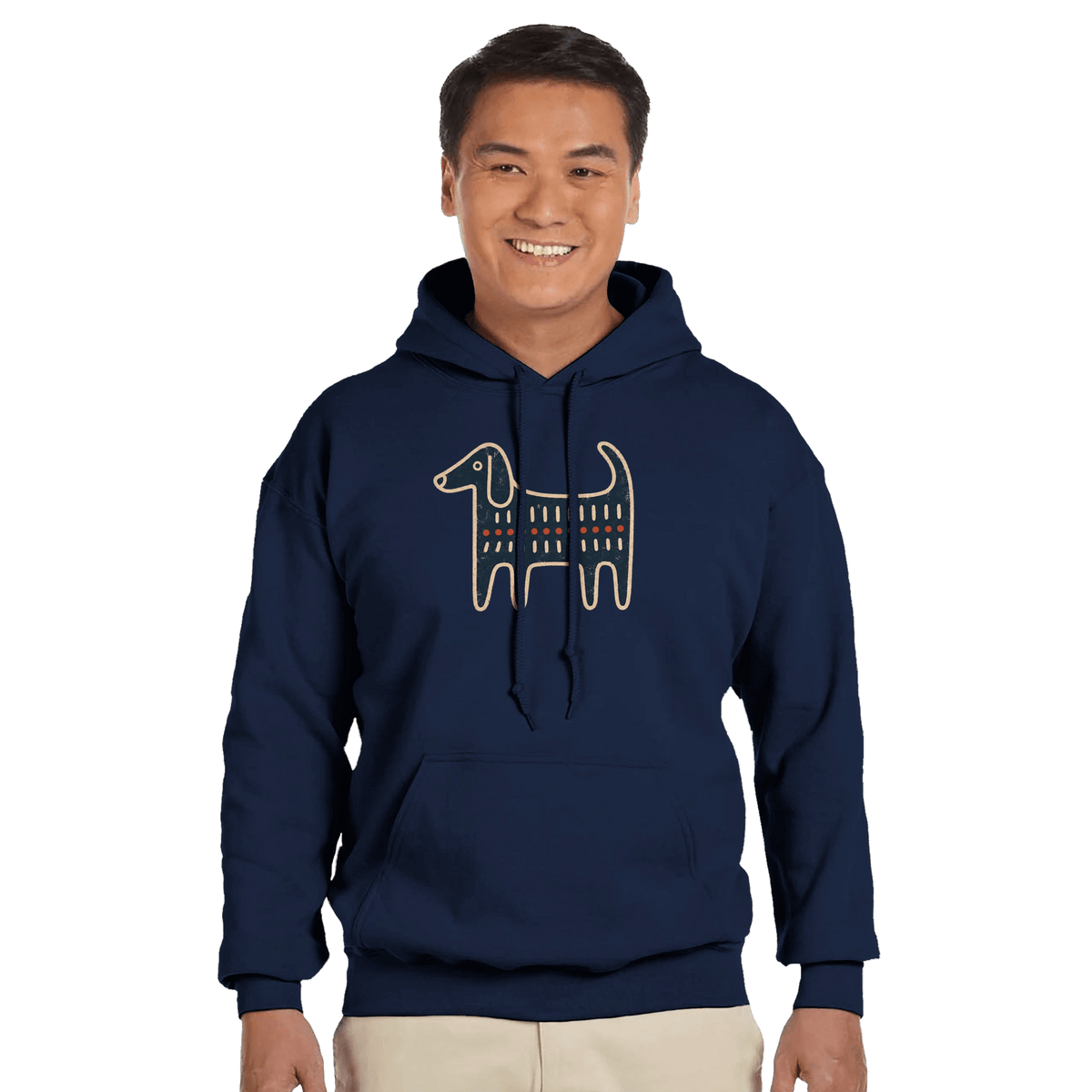 Retro Folk-Art Blue Dog Classic Men's Hoodie - Hobbster