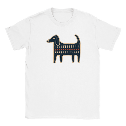 Retro Folk-Art Blue Dog Men's Cotton T-shirt - Hobbster