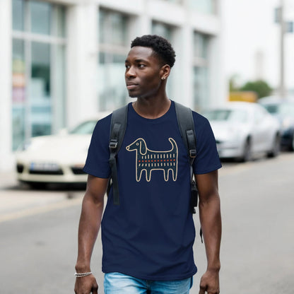 Retro Folk-Art Blue Dog Men's Cotton T-shirt - Hobbster
