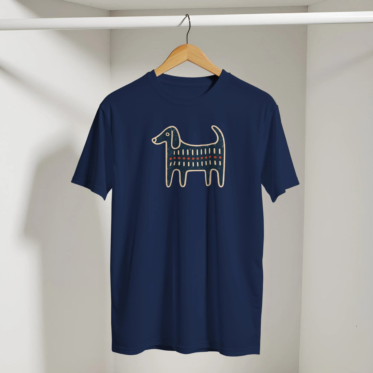 Retro Folk-Art Blue Dog Men's Cotton T-shirt - Hobbster