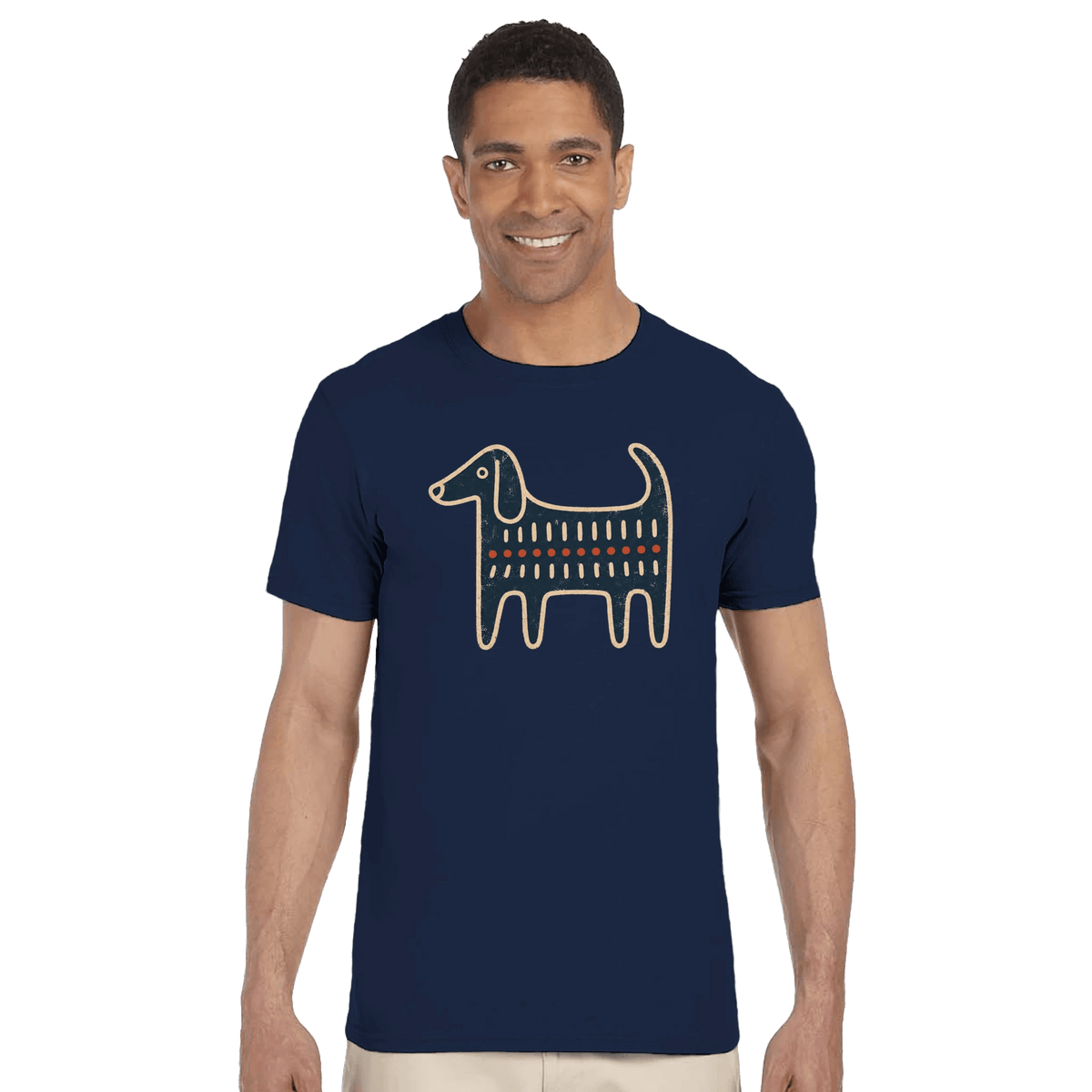Retro Folk-Art Blue Dog Men's Cotton T-shirt - Hobbster