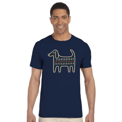 Retro Folk-Art Blue Dog Men's Cotton T-shirt - Hobbster