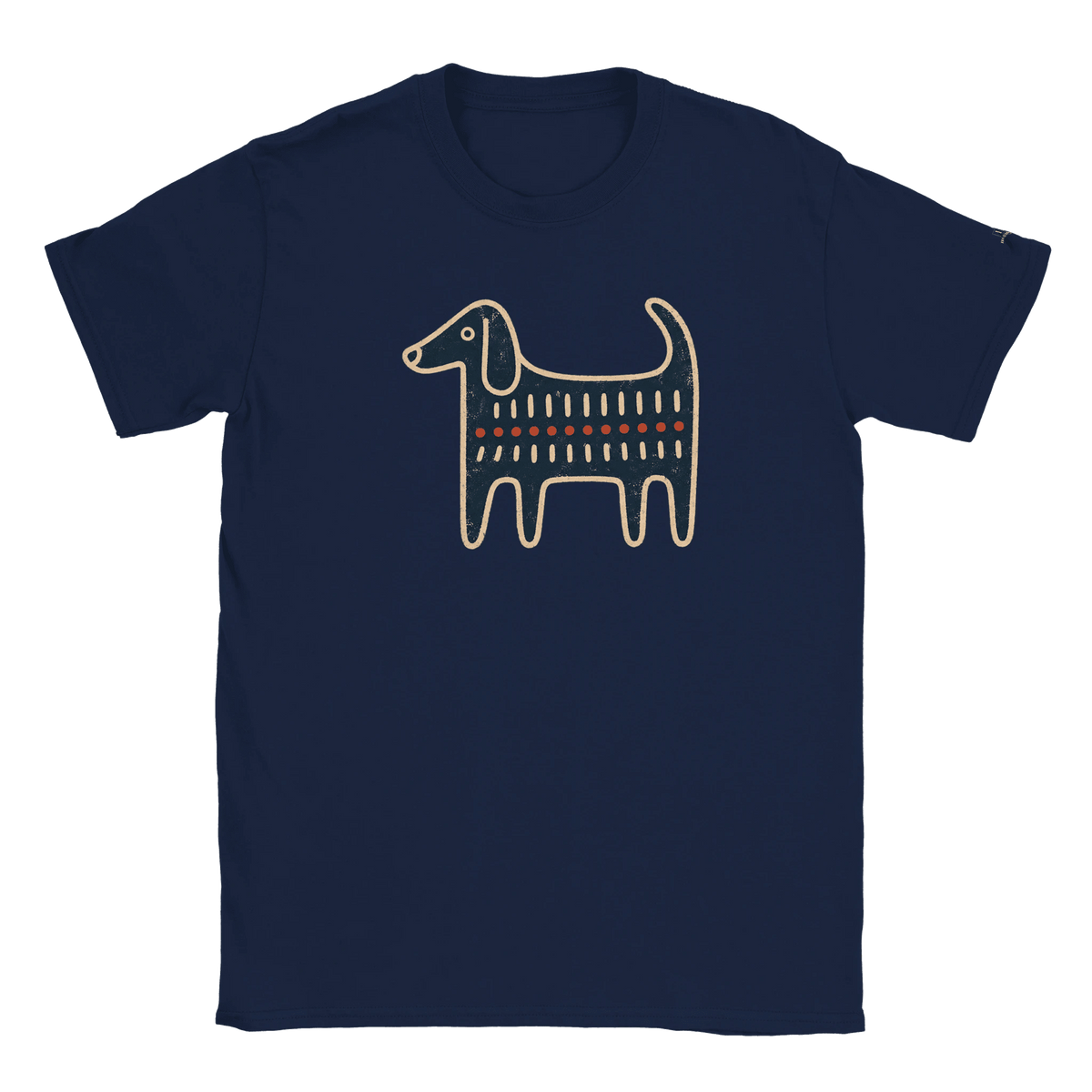 Retro Folk-Art Blue Dog Men's Cotton T-shirt - Hobbster