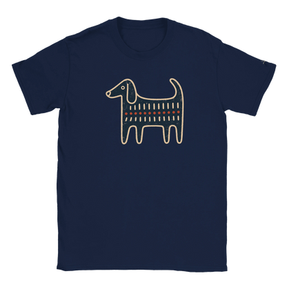 Retro Folk-Art Blue Dog Men's Cotton T-shirt - Hobbster