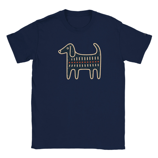 Retro Folk-Art Blue Dog Men's Cotton T-shirt - Hobbster