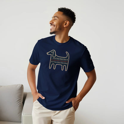 Retro Folk-Art Blue Dog Men's Cotton T-shirt - Hobbster