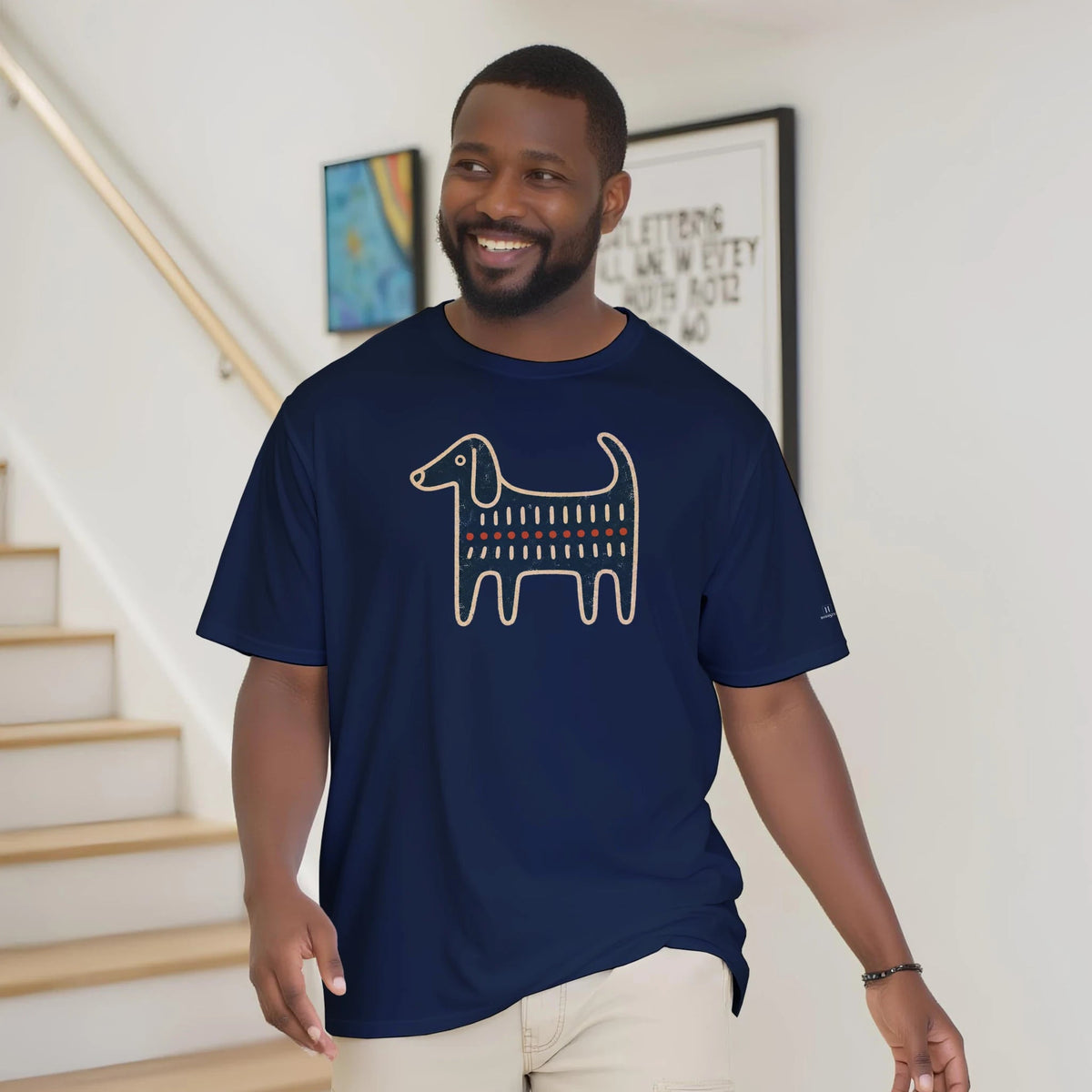 Retro Folk-Art Blue Dog Men's Cotton T-shirt - Hobbster