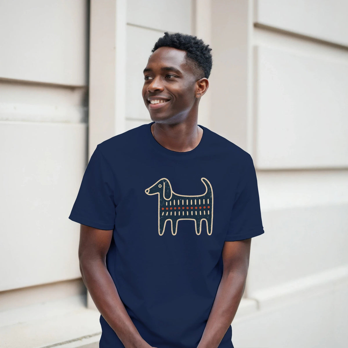 Retro Folk-Art Blue Dog Men's Cotton T-shirt - Hobbster